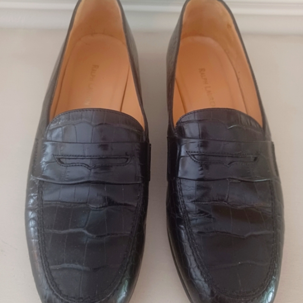 Ralph Lauren Black Embossed Leather Loafers